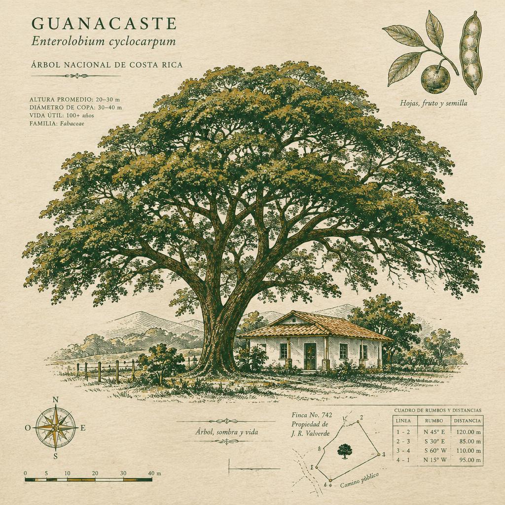 Ilustración botánica del árbol de Guanacaste
